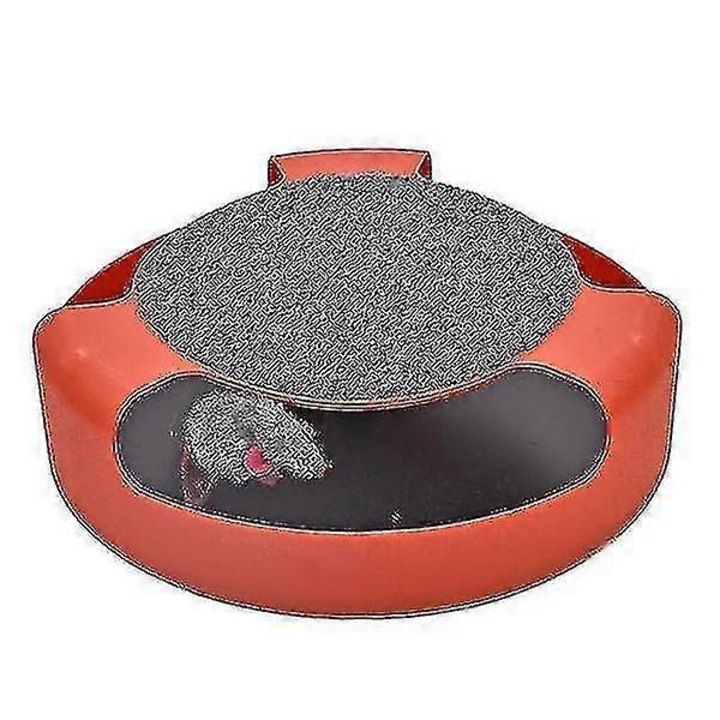 Jucarie pentru pisici turnanta cu soricel care se misca, suprafata de zgariat, rosu, 25 x 13 x 16 cm