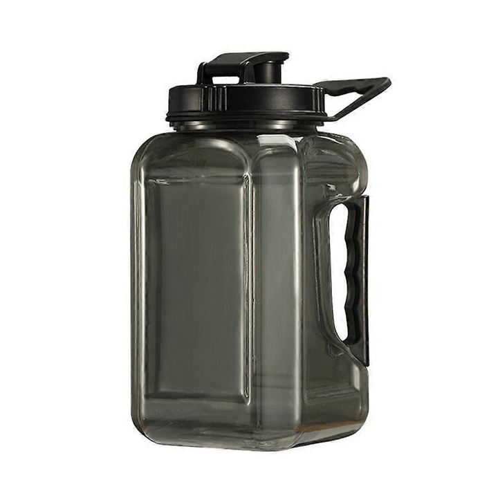 Bidon sport din PET, etans, maner ergonomic si capac cu sistem de deschidere, gri deschis, 2,4 L