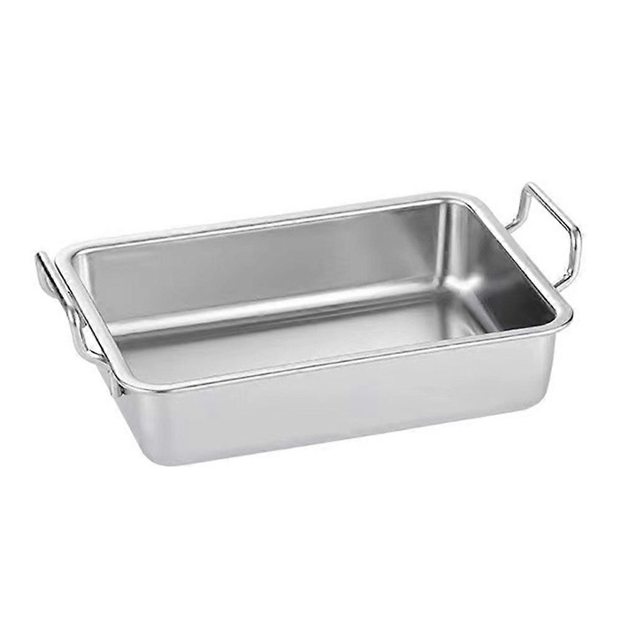 Tava de servire/copt din otel inoxidabil 304, dreptunghiulara cu manere, argintiu, 15,4 x 11,5 x 3,5 cm