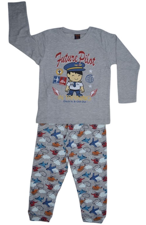 Пижама от 2 части, памучна, за деца, Mini Junior PJ2108G, Сива 130838
