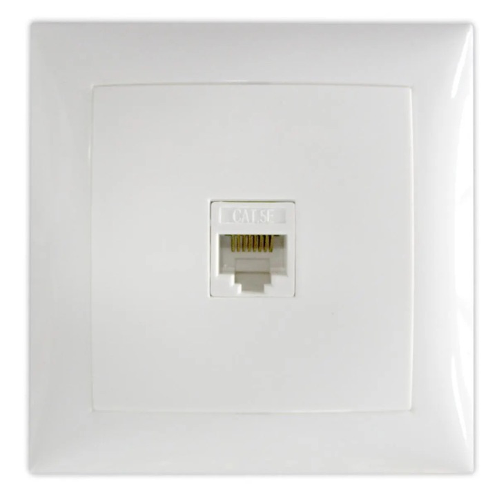 Priza internet RJ45 cat. 5E Hoff Top, incastrat, rama inclusa, alb