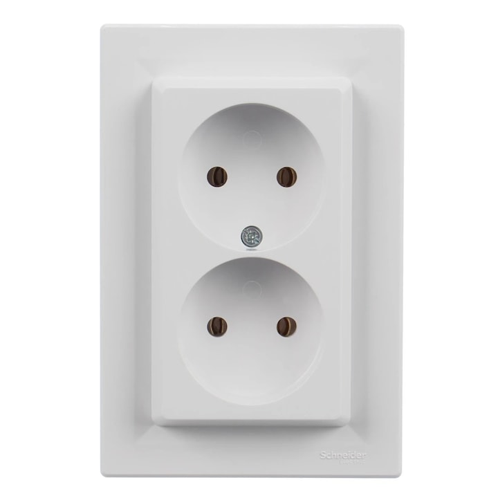 Priza dubla Schneider Electric Asfora EPH9700121, incastrat, rama inclusa, alb