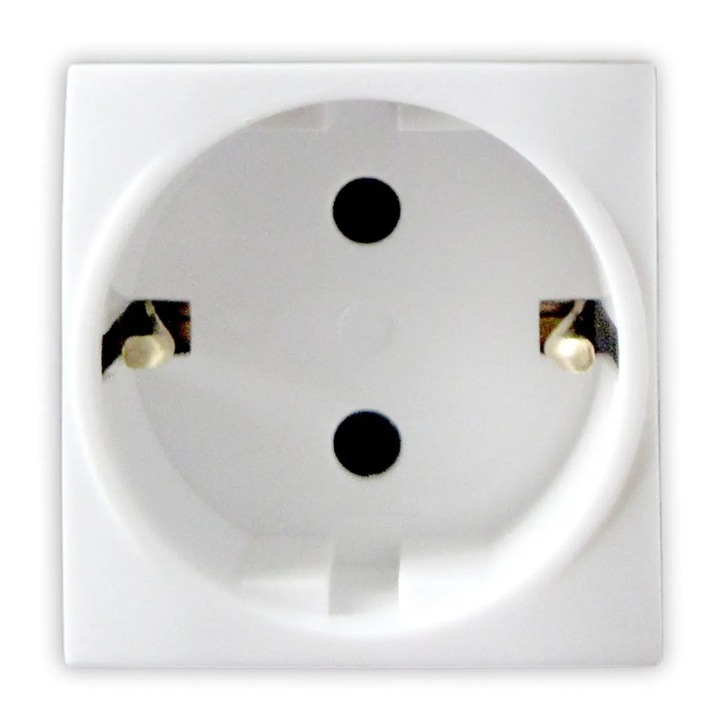 Priza schuko simpla Hoff, incastrata, modulara - 2, contact de protectie, 16A, alb