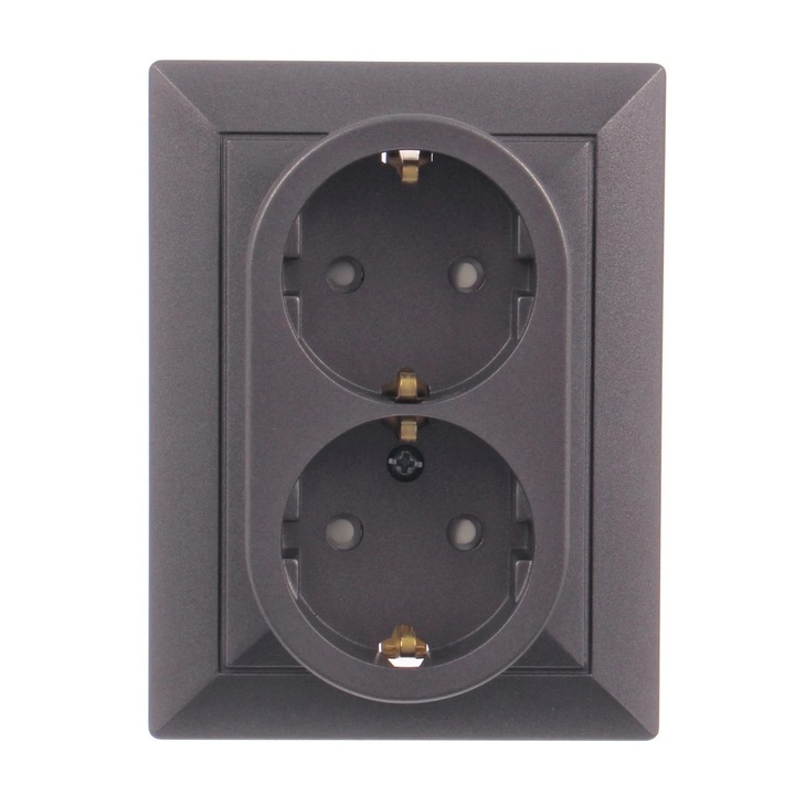 Priza schuko dubla Abex Perla PT-7P, incastrat, contact de protectie, antracit