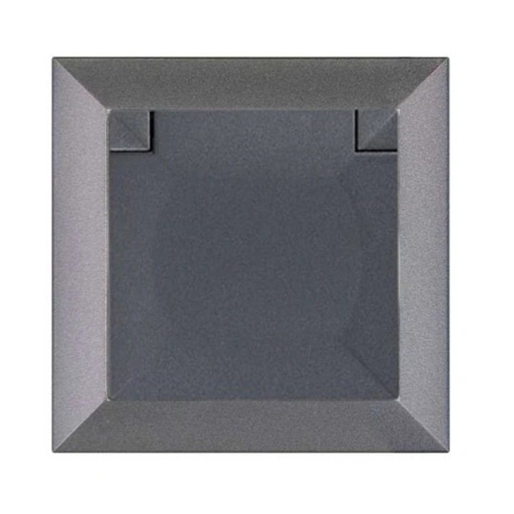 Priza simpla Abex Perla PT-17 PH, incastrat, cu capac, contact de protectie, antracit