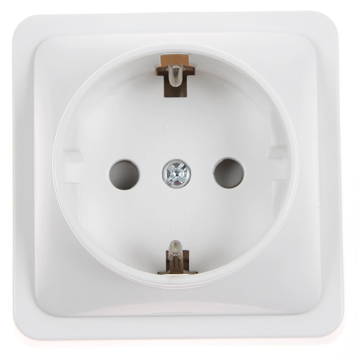 Priza schuko simpla Hoff Mini, aparent, contact de protectie, 10A, alb