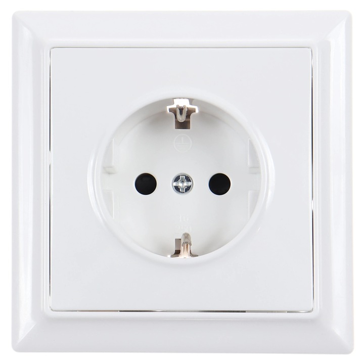 Priza schuko simpla Hoff Soft, incastrat, contact de protectie, 16A, alb