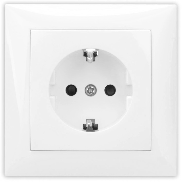 Priza schuko simpla Hoff Top, incastrat, contact de protectie, 16A, alb