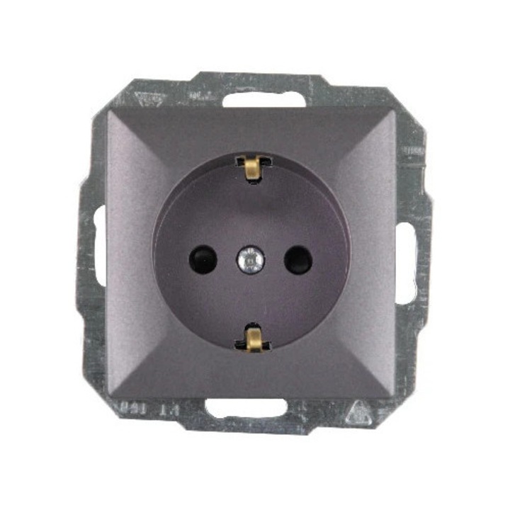 Priza schuko simpla Abex Perla PT-17 P, incastrat, contact de protectie, antracit