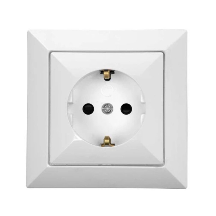 Priza schuko simpla Abex Perla PT-17 PS, incastrat, contact de protectie, alb