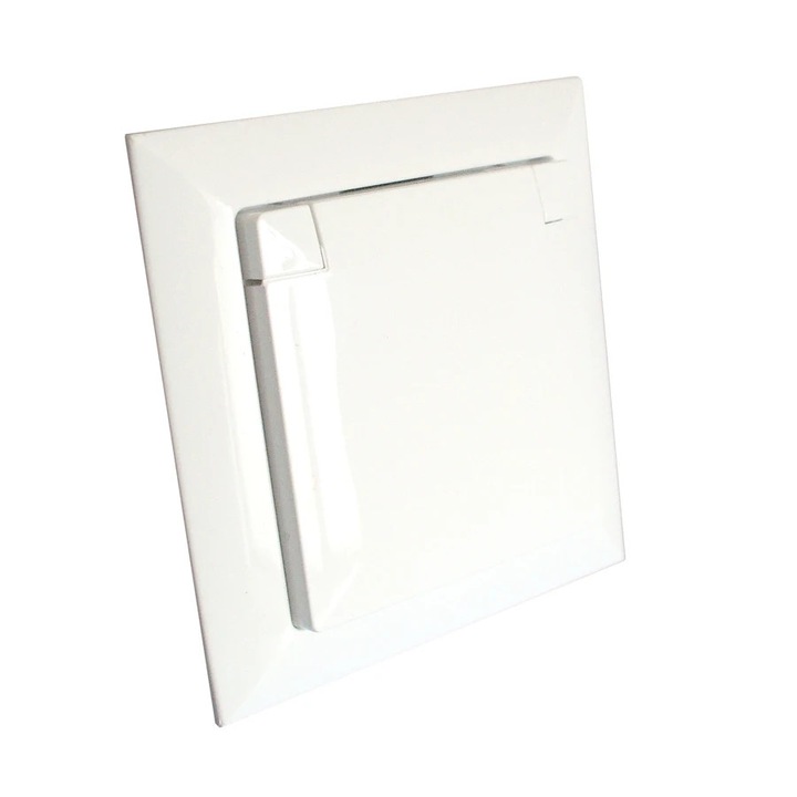 Priza schuko simpla Abex Perla PT-17 PHS, incastrat, cu capac, contact de protectie, alb