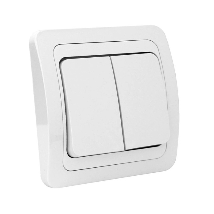 Intrerupator dublu Comtec Eco Premium MF0012-06005, incastrat, ceramica, rama inclusa, alb