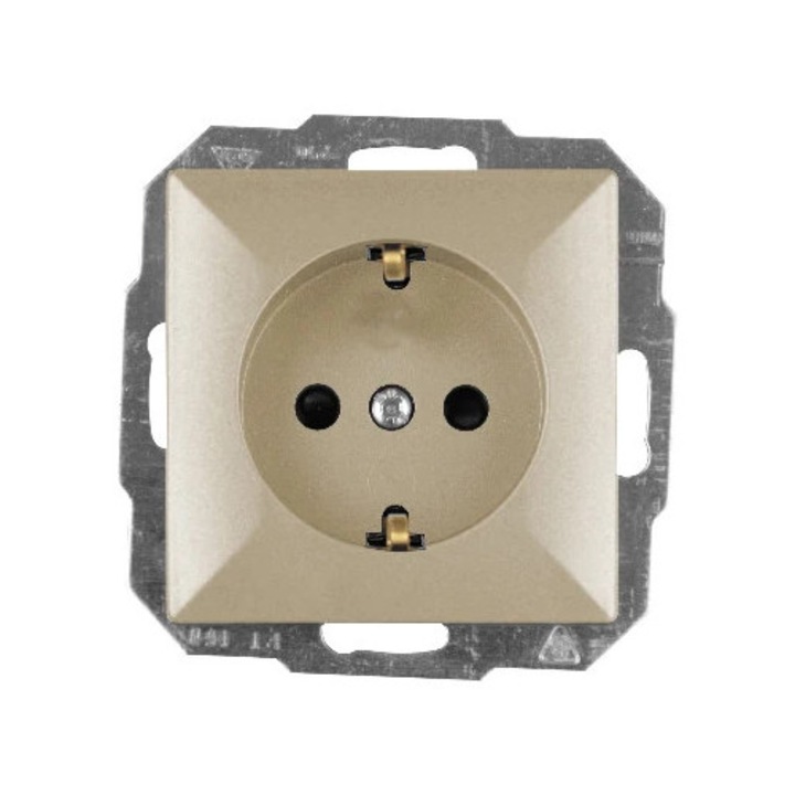 Priza schuko simpla Abex Perla PT-17 P, incastrat, contact de protectie, satin