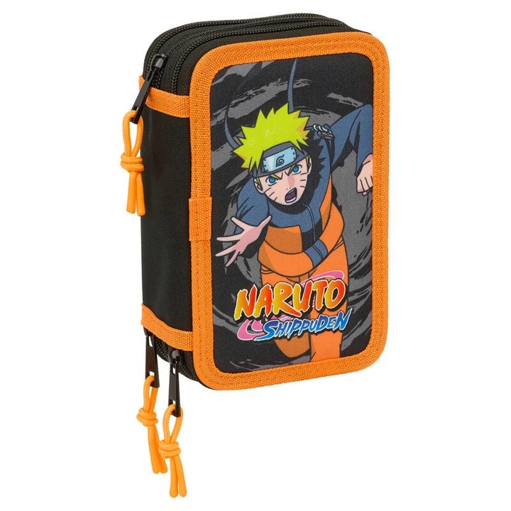 Несесер тройна SAFTA Naruto Shippuden, за 37 части, черен/оранжев