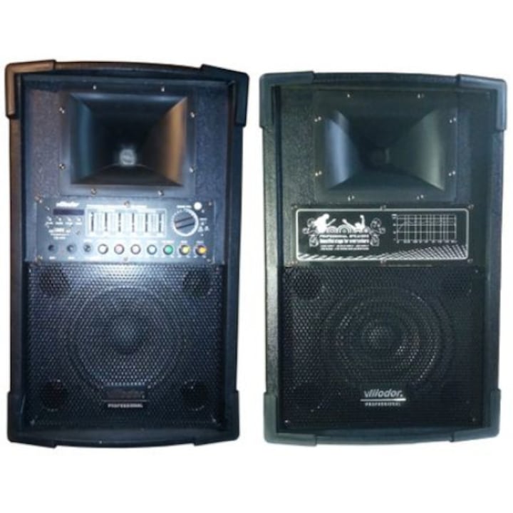 Високоговорители Vlliodor, 400 W, Мощен звук, Bluetooth свързаност, USB порт, 6 еквалайзерни ленти, 2 входа за микрофон, 220V, Черен