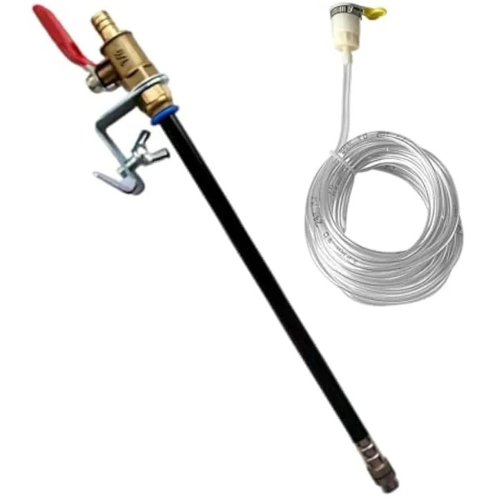 Pompa manuala de transfer lichide pentru butoi cu robinet si furtun transparent, negru, model K0584-CJ-260821-275