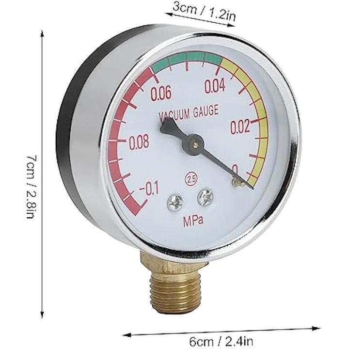 Vákuummérő fejőgéphez K0584-CJ-260821-910, G1/4 külső menet, -0.1–0 MPa tartomány, rozsdamentes acél, ezüst