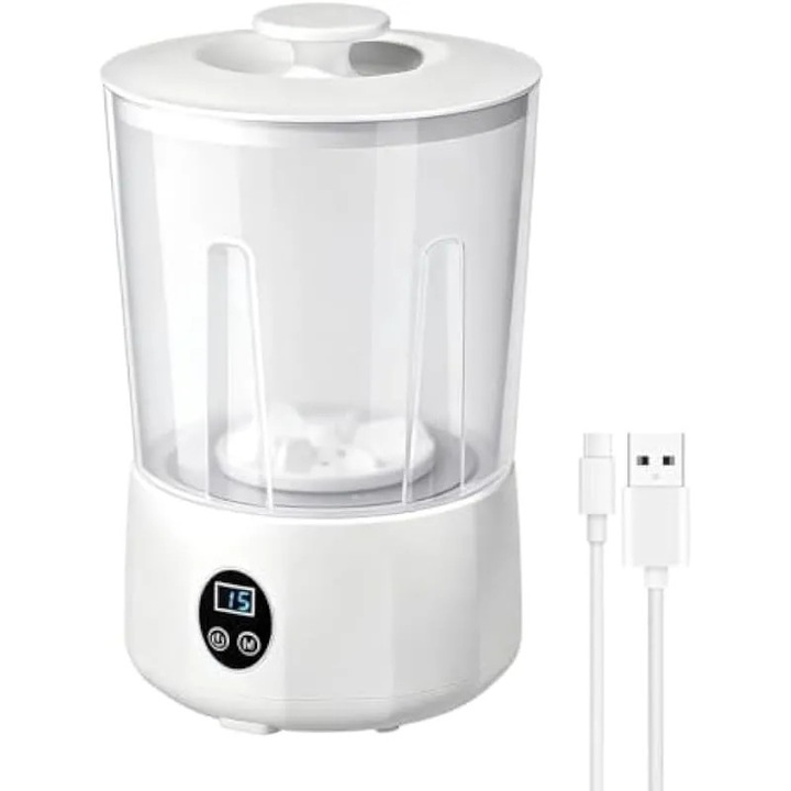 Mini masina de spalat portabila K0584-CJ-260821-681, reincarcabila wireless, 3 moduri, silentioasa, incarcare USB-C, alb, pana la 10 cicluri/incarcare