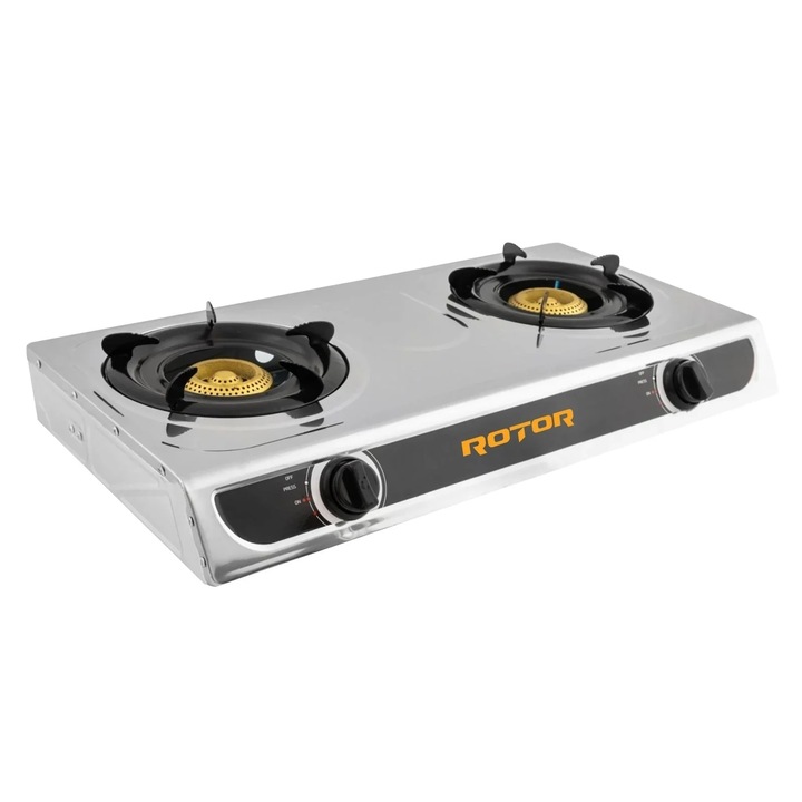 Aragaz cu 2 arzatoare si aprindere piezoelectrica pe gaz Rotor, 4600W, 2800PA, consum 0.5kg/h, dimensiuni 120 × 720 × 390 mm, racord3/8", 7kg