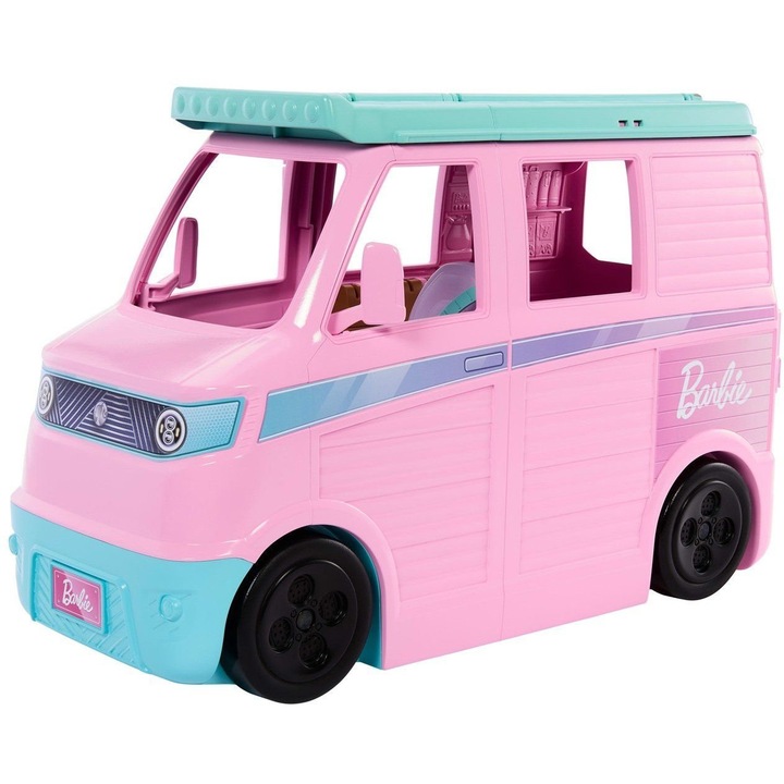 Camper de joaca Mattel Barbie Dream Land JMK45, van pentru papusi, roz si turcoaz