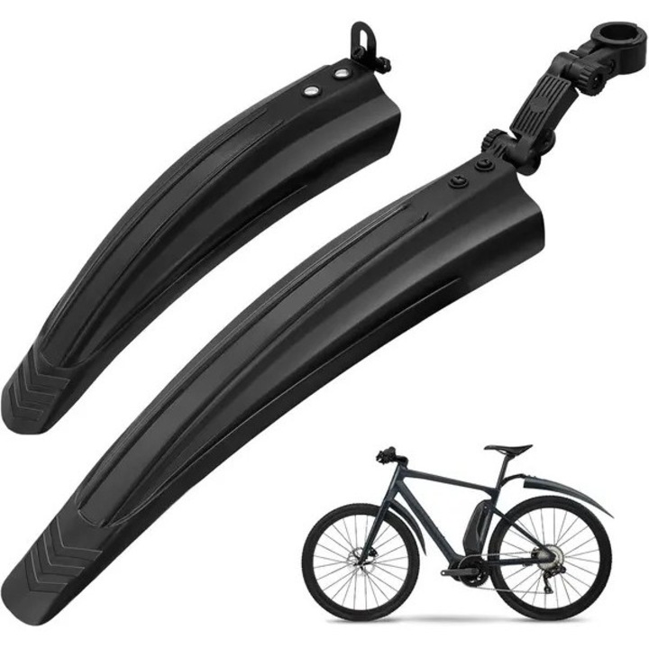 Set aparatori noroi pentru bicicleta PO-CJ-K0433-26-8-22-3615, ajustabile universale pentru roti 20–26 inch, PVC rezistent, fata 90x300x40 mm / spate 90x380x50 mm, negru