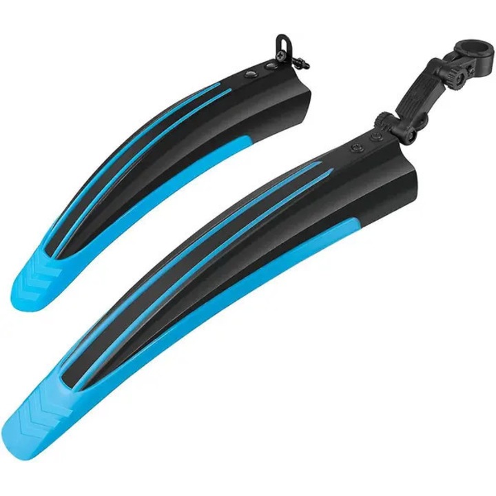 Aparatori noroi bicicleta PO-CJ-K0433-26-8-22-5203, reglabile, universal pentru roti 20–26 inch, din PVC, negru/albastru, set fata+spate