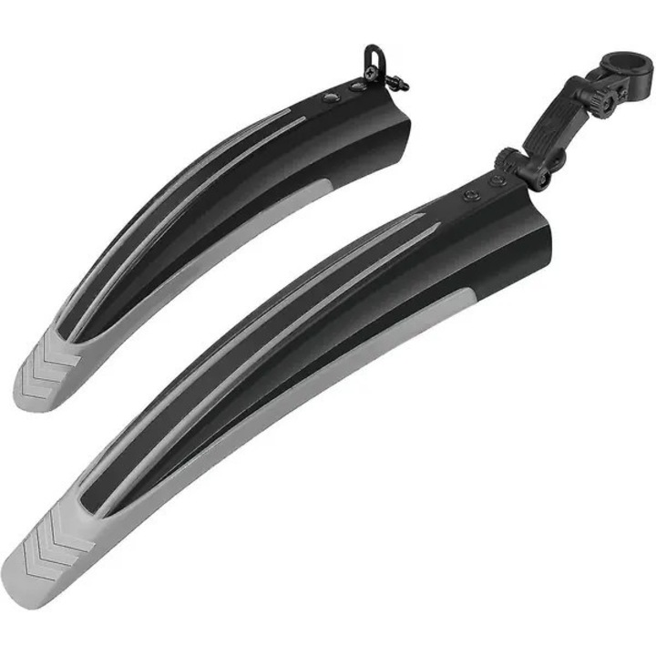 Aparatoare noroi pentru bicicleta PO-CJ-K0433-26-8-22-5438, set fata si spate, universal ajustabil, PVC elastic, pentru roti 20–26 inch, negru/gri