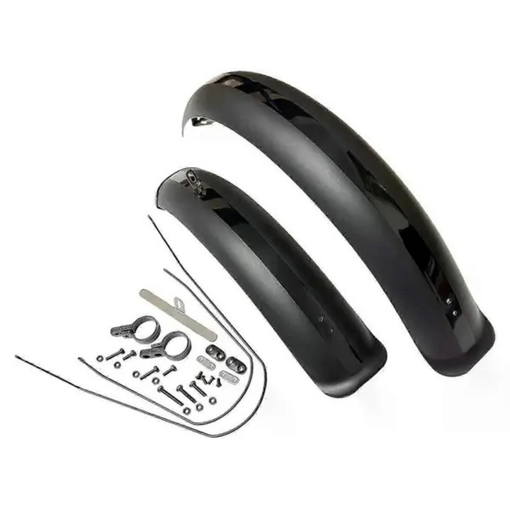 Set aparatoare noroi pentru bicicleta PO-CJ-K0433-26-8-22-5685, pentru roti 26 x 4.0 inch (latime 8 cm), PP, negru, set fata si spate, 76 x 8 cm