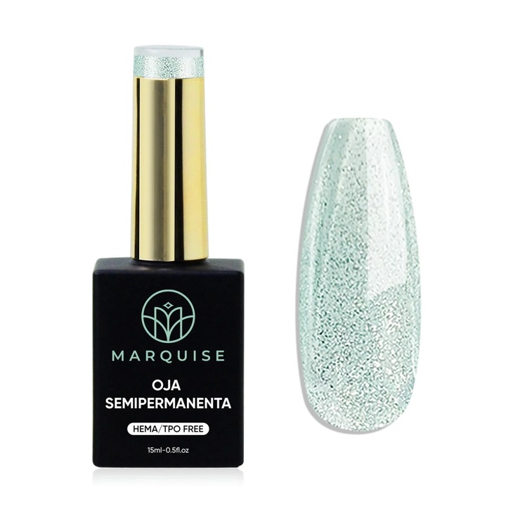 Oja semipermanenta Delis, Fantasy J1140, efect glitter verde menta, HEMA/TPO FREE, 15 ml