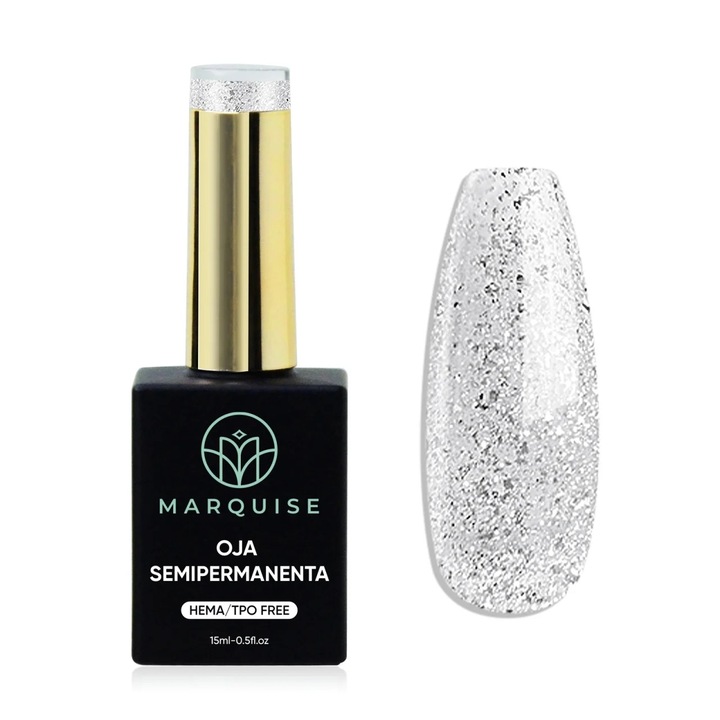 Oja semipermanenta Delis, Fantasy J1070, HEMA/TPO FREE, glitter argintiu, 15 ml