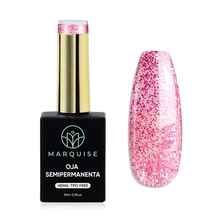 Oja semipermanenta Delis, Fantasy J959, HEMA/TPO FREE, roz glitter, 15 ml