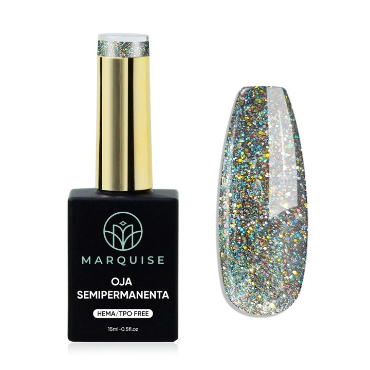 Oja semipermanenta Delis, Fantasy J981, HEMA/TPO Free, glitter holografic multicolor, 15 ml