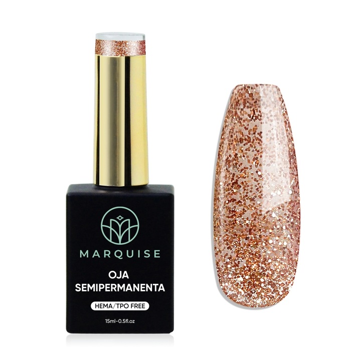 Oja semipermanenta Delis, Fantasy J965, glitter rose gold, HEMA/TPO Free, 15 ml