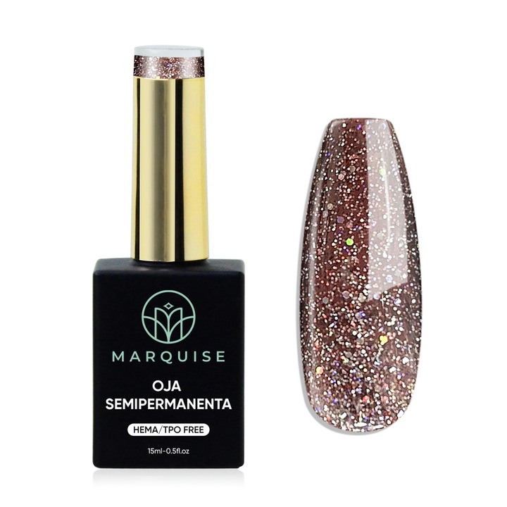 Oja semipermanenta Delis, Fantasy J988, HEMA/TPO Free, glitter rose gold holografic, 15 ml