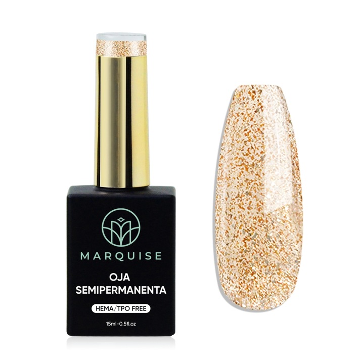Oja semipermanenta Delis, Fantasy J1093, glitter auriu rose gold, HEMA/TPO FREE, 15 ml