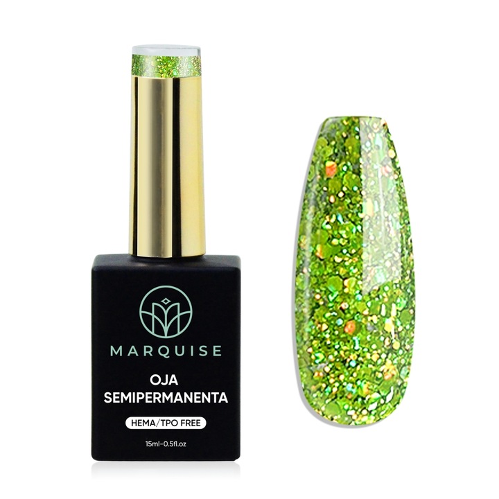 Oja semipermanenta Delis, Fantasy J946, HEMA/TPO FREE, glitter verde lime, 15 ml