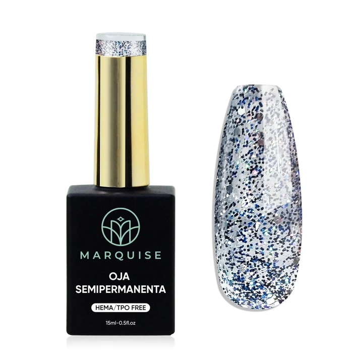 Oja semipermanenta Delis, Fantasy J976, glitter argintiu cu albastru, HEMA/TPO FREE, 15 ml