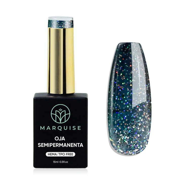 Oja semipermanenta Delis, Fantasy J980, HEMA/TPO Free, efect galaxie cu glitter holografic, 15 ml