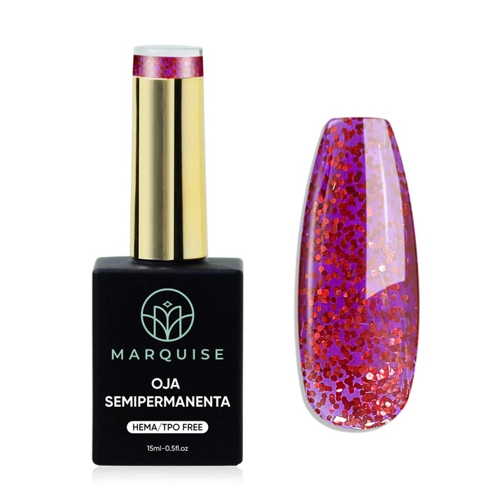Oja semipermanenta Delis, Fantasy J962, HEMA/TPO FREE, glitter mov-rosu, 15 ml