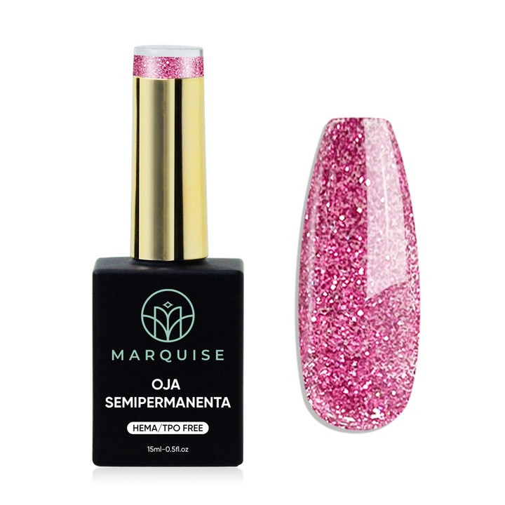 Oja semipermanenta Delis, Fantasy J958, HEMA/TPO FREE, glitter roz, 15 ml