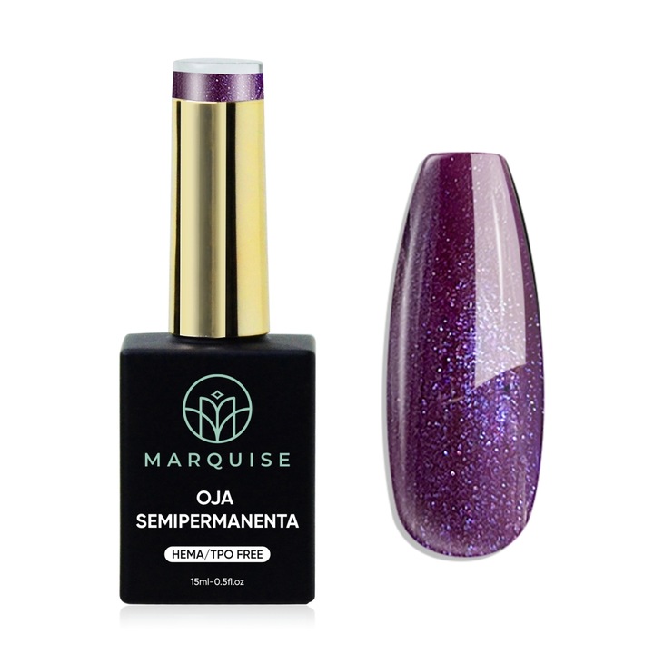 Oja semipermanenta Delis, Fantasy J1060, HEMA/TPO FREE, violet cu glitter, 15 ml