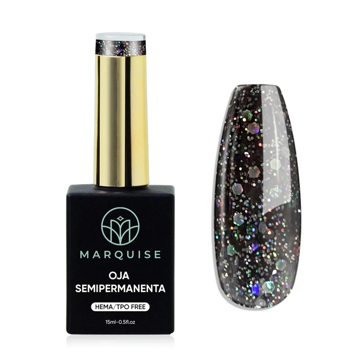 Oja semipermanenta Delis, Fantasy J989, HEMA/TPO FREE, efect galaxie cu sclipici holografic, 15 ml