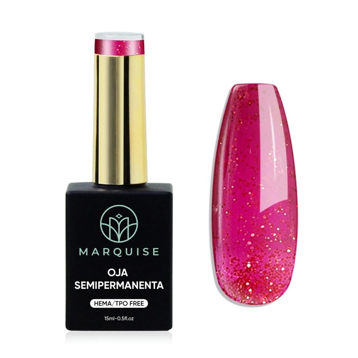 Oja semipermanenta Delis, Fantasy J1128, HEMA/TPO FREE, roz fucsia cu glitter, 15 ml
