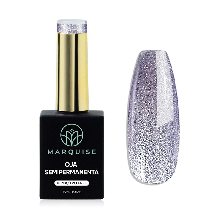 Oja semipermanenta Delis, Fantasy J1003, HEMA/TPO FREE, lila argintiu cu sclipici, 15 ml