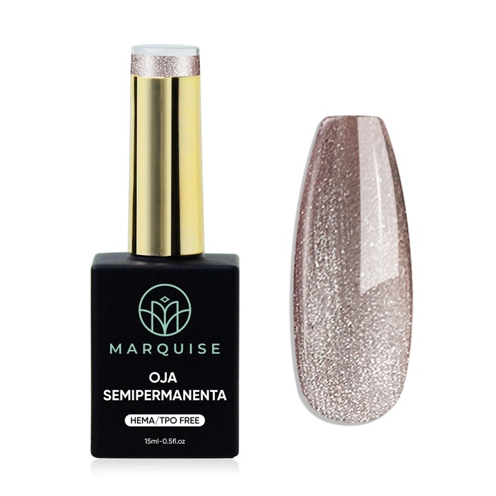 Oja semipermanenta Delis, Fantasy J1039, HEMA/TPO FREE, roz auriu cu sclipici, 15 ml