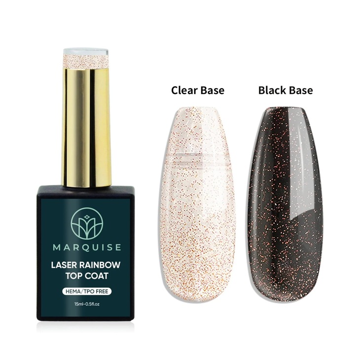 Top coat semipermanent Delis, LSCH17 Laser Rainbow, sclipici auriu-roze, HEMA/TPO Free, 15 ml