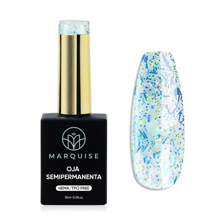 Oja semipermanenta Delis, Fantasy J1066, HEMA/TPO FREE, efect fulgi holografici, 15 ml