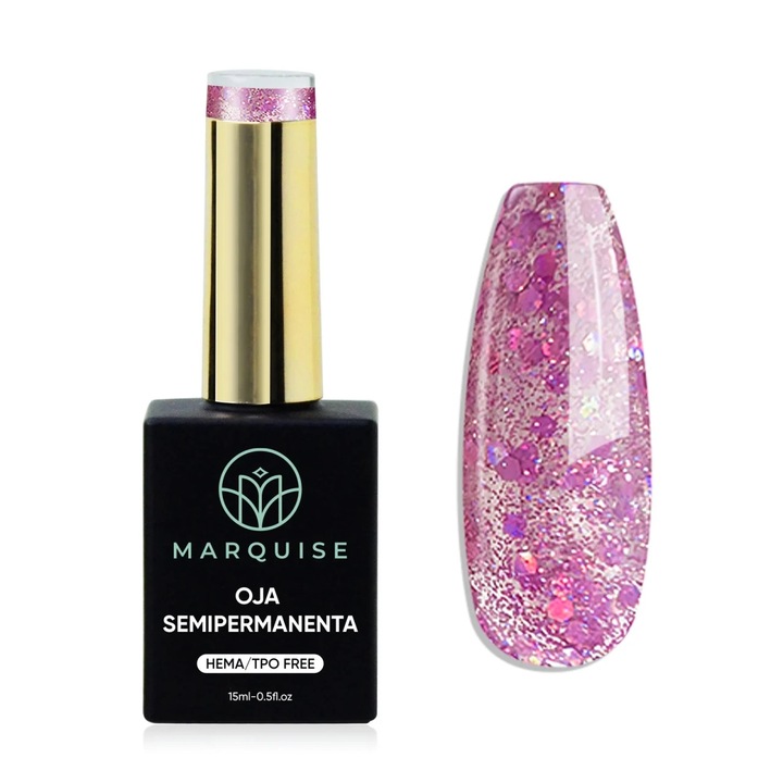 Oja semipermanenta Delis, Fantasy J950, efect glitter holografic, HEMA/TPO FREE, 15 ml