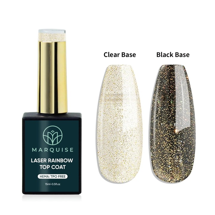 Top coat semipermanent Delis, LSCH03 Laser Rainbow, particule holografice, HEMA/TPO free, Auriu, 15 ml