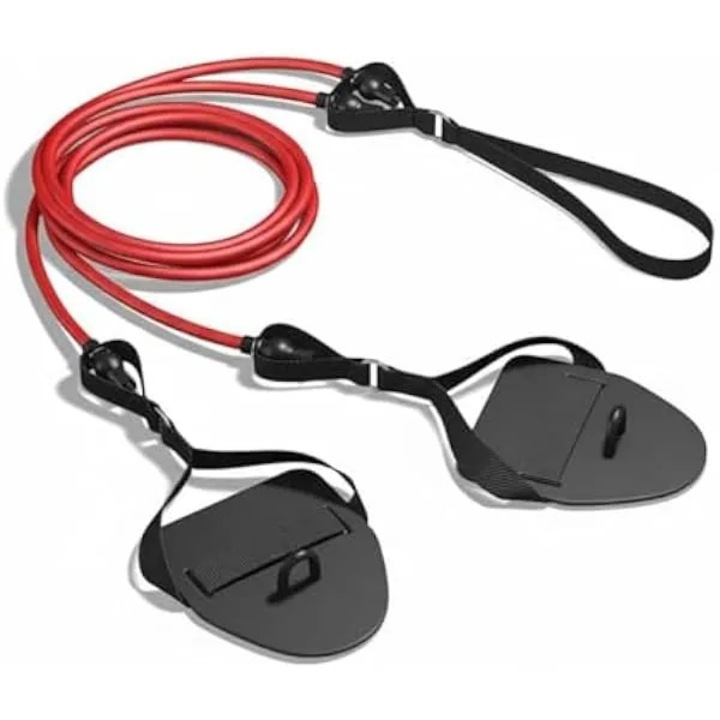 Úszó edzőkötél K0569-260822-378-AMC, ergonomikus csúszásmentes fogantyúk, vastagított latex cső, 30 lb ellenállás, piros/fekete
